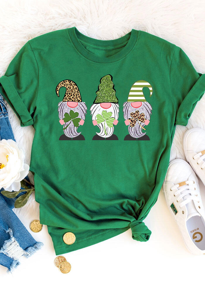 Tees T-shirts St. Patrick's Day Gnomies Clover Leopard Printed Splicing T-Shirt Tee - Green. Size: S,M,,XL
Tees T-shirts St. Patrick's Day Gnomies Clover Leopard Printed Splicing T-Shirt Tee - Green. Size: S,M,,XL