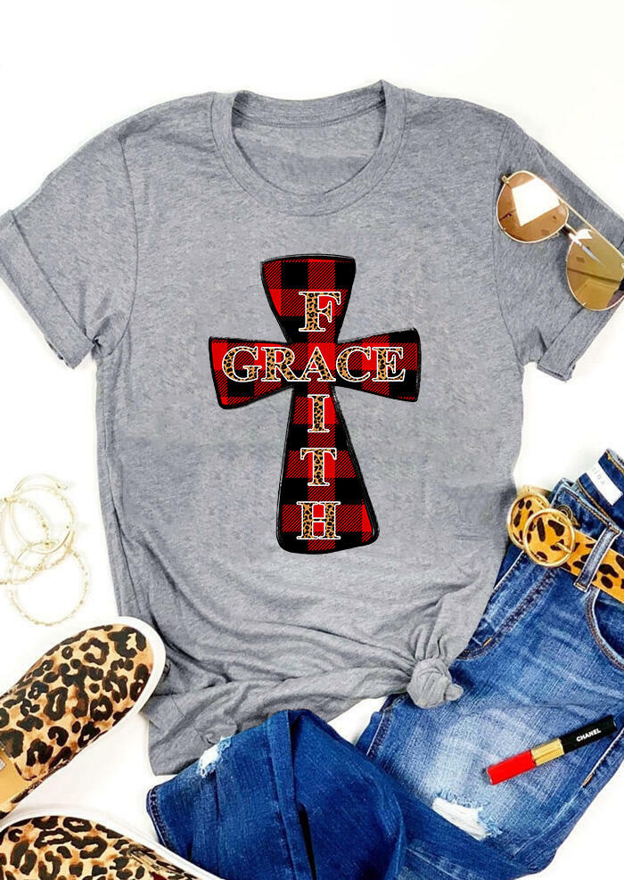 Tees T-shirts Presale - Plaid Leopard Printed Cross Faith Grace T-Shirt Tee - Gray. Size: S,M,,XL
Tees T-shirts Presale - Plaid Leopard Printed Cross Faith Grace T-Shirt Tee - Gray. Size: S,M,,XL