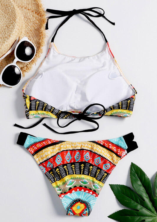 Bohemian Geometric Tie Halter Bikini Set Fairyseason