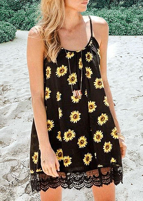 Mini Dresses Sunflower Lace Splicing Spaghetti Strap Mini Dress without Necklace in Black. Size
Mini Dresses Sunflower Lace Splicing Spaghetti Strap Mini Dress without Necklace in Black. Size