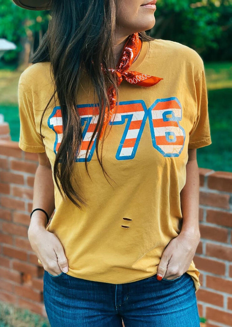 Tees T-shirts 1776 Ripped Hole O-Neck T-Shirt Tee without Scarf in Yellow. Size
Tees T-shirts 1776 Ripped Hole O-Neck T-Shirt Tee without Scarf in Yellow. Size