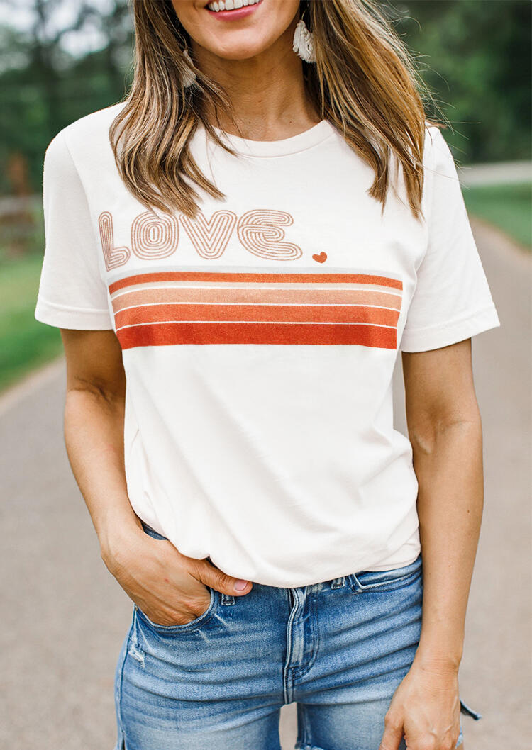 Tees T-shirts Love Striped T-Shirt Tee in White. Size 
Tees T-shirts Love Striped T-Shirt Tee in White. Size
