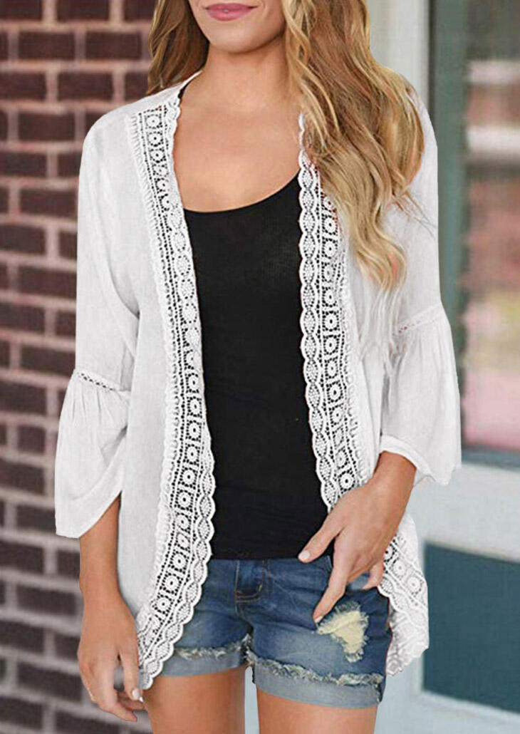 Cardigans Lace Splicing Hollow Out Flare Sleeve Anti-Sunburn Cardigan in White. Size
Cardigans Lace Splicing Hollow Out Flare Sleeve Anti-Sunburn Cardigan in White. Size