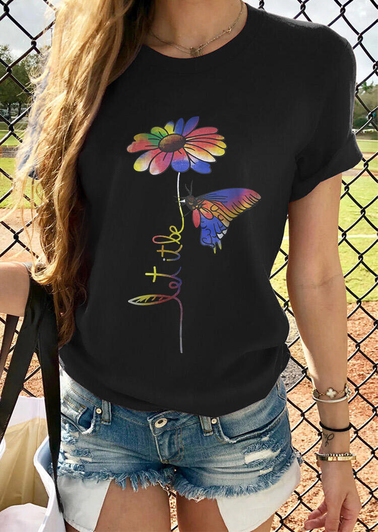 Tees T-shirts Colorful Daisy Butterfly Let It Be T-Shirt Tee without Necklace in Black. Size: S,M,,XL
Tees T-shirts Colorful Daisy Butterfly Let It Be T-Shirt Tee without Necklace in Black. Size: S,M,,XL