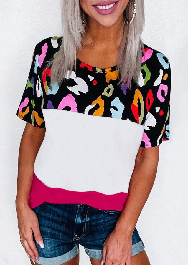 Tees T-shirts Colorful Leopard Splicing Color Block T-Shirt Tee in Multicolor. Size: ,M
Tees T-shirts Colorful Leopard Splicing Color Block T-Shirt Tee in Multicolor. Size: ,M
