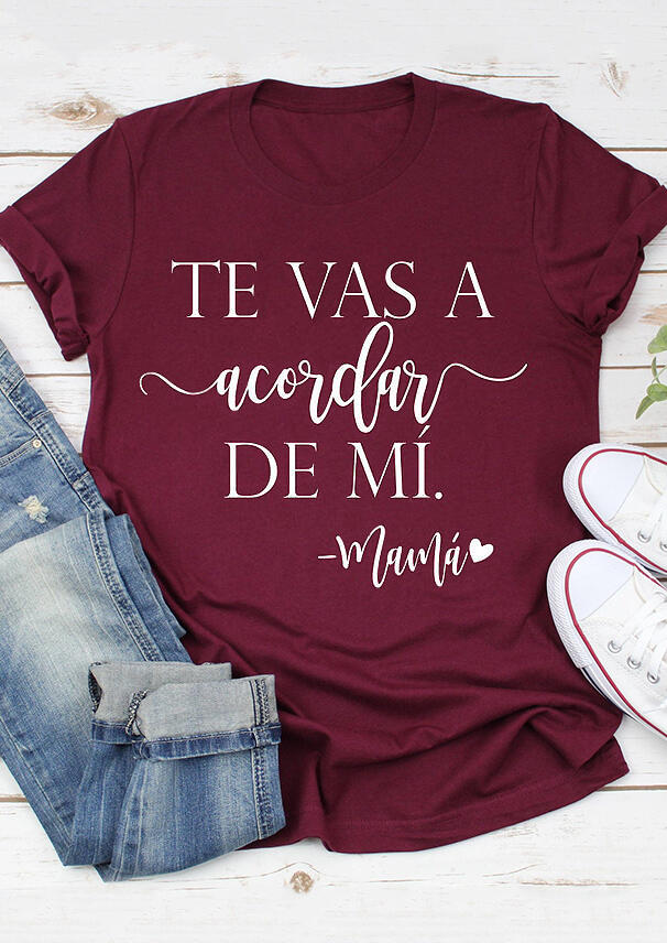 Tees T-shirts Preventa - TE VAS A Acordar DE MÍ Mamá Heart T-Shirt Tee - Burgundy. Size: S,M,,XL
Tees T-shirts Preventa - TE VAS A Acordar DE MÍ Mamá Heart T-Shirt Tee - Burgundy. Size: S,M,,XL