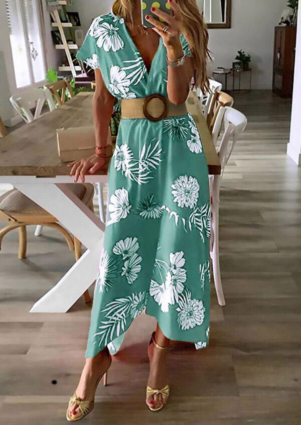 Floral Zipper Irregular V-Neck Maxi Dress without Necklace - Light Green, 477486
Floral Zipper Irregular V-Neck Maxi Dress without Necklace - Light Green, 477486