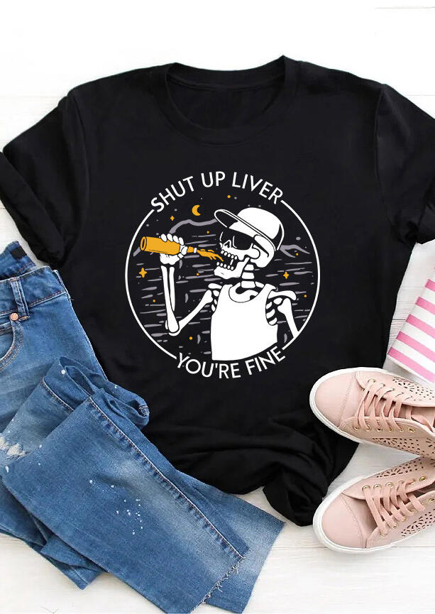 Tees T-shirts Skeleton Liver You're Fine Drink Moon Star T-Shirt Tee in Black. Size
Tees T-shirts Skeleton Liver You're Fine Drink Moon Star T-Shirt Tee in Black. Size