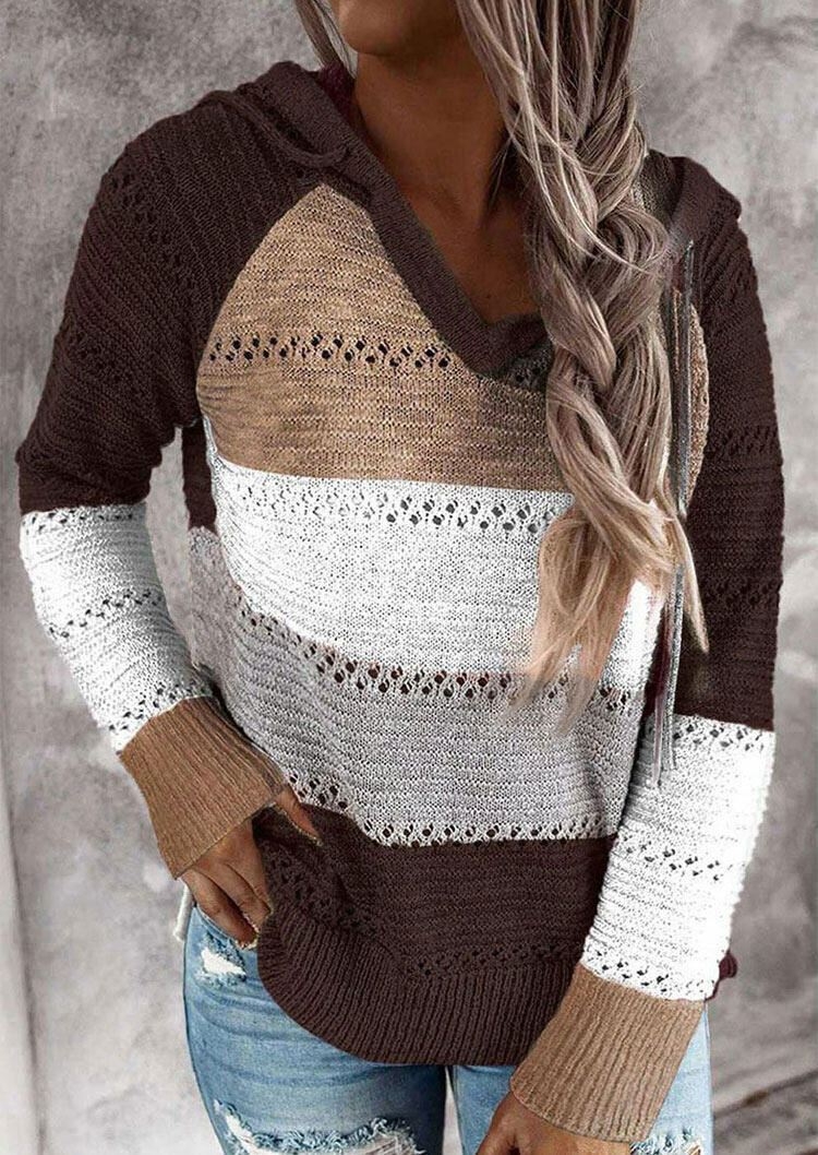 Sweaters Color Block Hollow Out Drawstring Knitted Sweater - Dark Coffee in Brown. Size
Sweaters Color Block Hollow Out Drawstring Knitted Sweater - Dark Coffee in Brown. Size