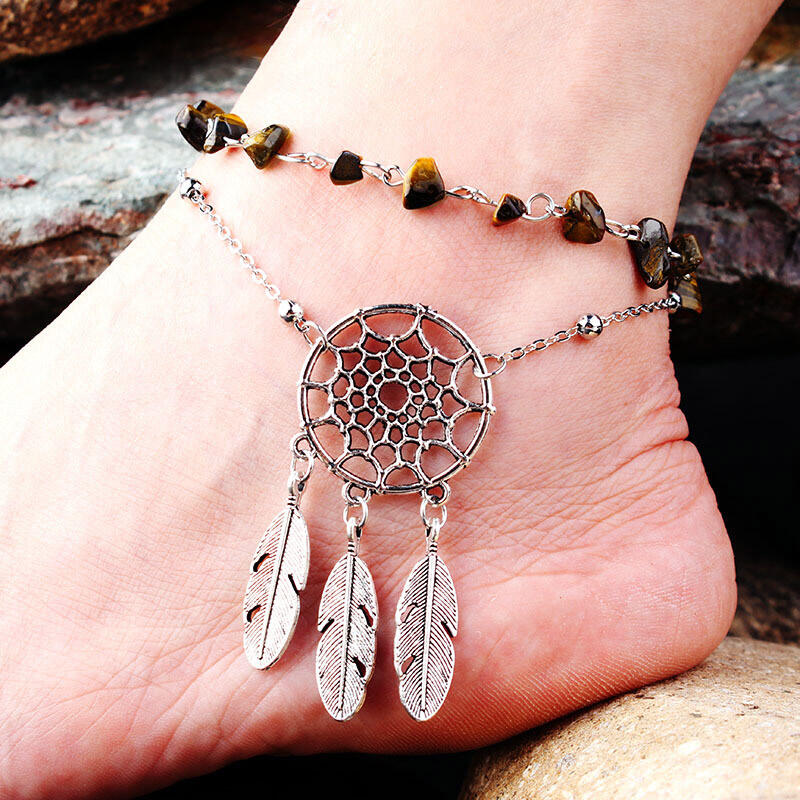 Irregular Turquoise Dreamcatcher Feather Dual-Layered Anklet, Green;dark brown, 479102
Irregular Turquoise Dreamcatcher Feather Dual-Layered Anklet, Green;dark brown, 479102