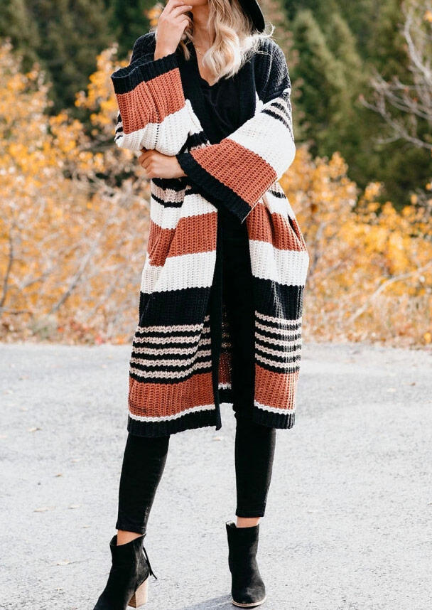 Cardigans Striped Color Block Pocket Knitted Sweater Cardigan in Multicolor. Size
Cardigans Striped Color Block Pocket Knitted Sweater Cardigan in Multicolor. Size