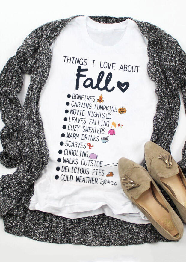 T-shirts Tees Things I Love About Fall Letter Graphic T-Shirt Tee in White. Size
T-shirts Tees Things I Love About Fall Letter Graphic T-Shirt Tee in White. Size