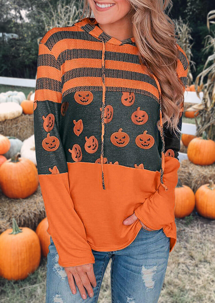 Halloween Pumpkin Color Block Striped Drawstring Hoodie - Orange, 482433
Halloween Pumpkin Color Block Striped Drawstring Hoodie - Orange, 482433