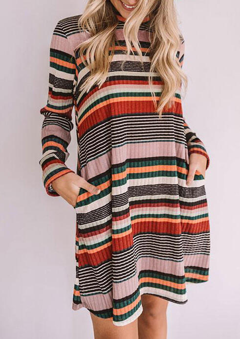 Colorful Striped Splicing Pocket Knitted Loose Mini Dress, Multicolor, 483176
Colorful Striped Splicing Pocket Knitted Loose Mini Dress, Multicolor, 483176