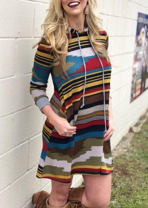 Mini Dresses Colorful Striped Pocket Drawstring Hooded Mini Dress in Multicolor. Size: ,M,L,XL
Mini Dresses Colorful Striped Pocket Drawstring Hooded Mini Dress in Multicolor. Size: ,M,L,XL