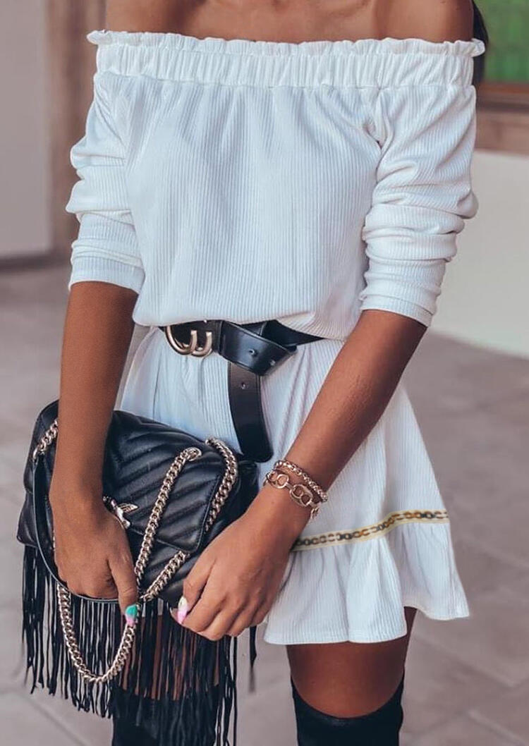Mini Dresses Ruffled Off Shoulder Long Sleeve Mini Dress without Belt in White. Size: ,M,L,XL
Mini Dresses Ruffled Off Shoulder Long Sleeve Mini Dress without Belt in White. Size: ,M,L,XL