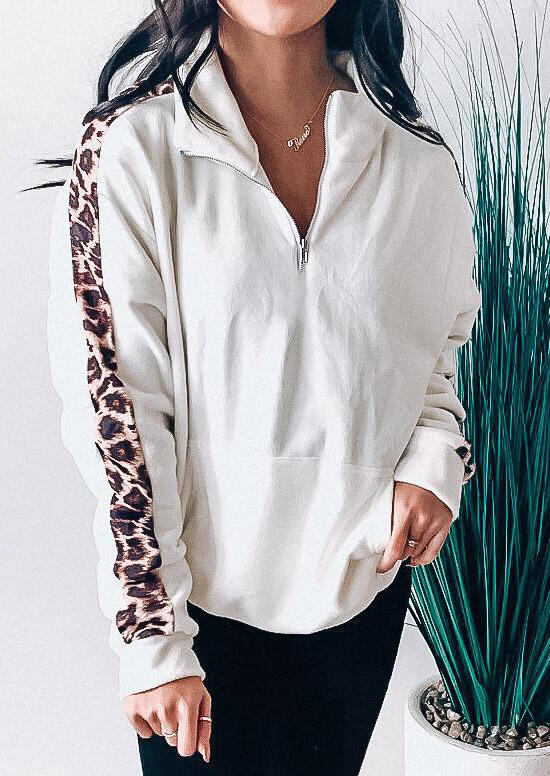 Sweatshirts Leopard Splicing Kangaroo Pocket Zipper Collar Sweatshirt in White. Size
Sweatshirts Leopard Splicing Kangaroo Pocket Zipper Collar Sweatshirt in White. Size