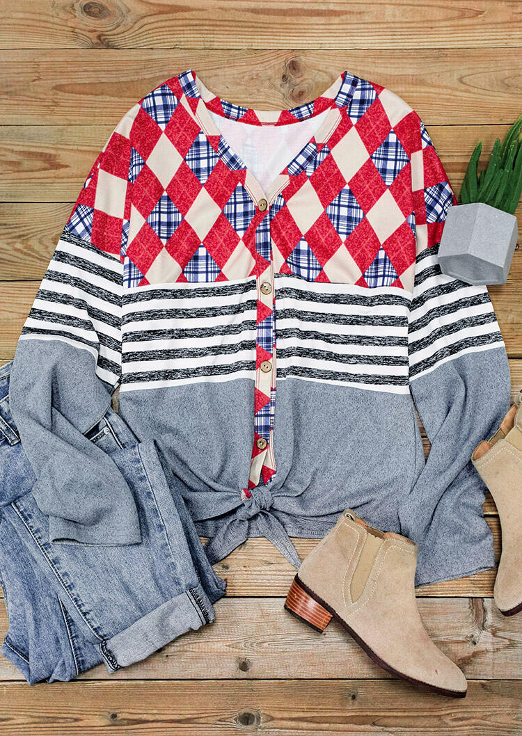 Blouses Striped Plaid Geometric Tie Button V-Neck Blouse in Multicolor. Size: ,L
Blouses Striped Plaid Geometric Tie Button V-Neck Blouse in Multicolor. Size: ,L