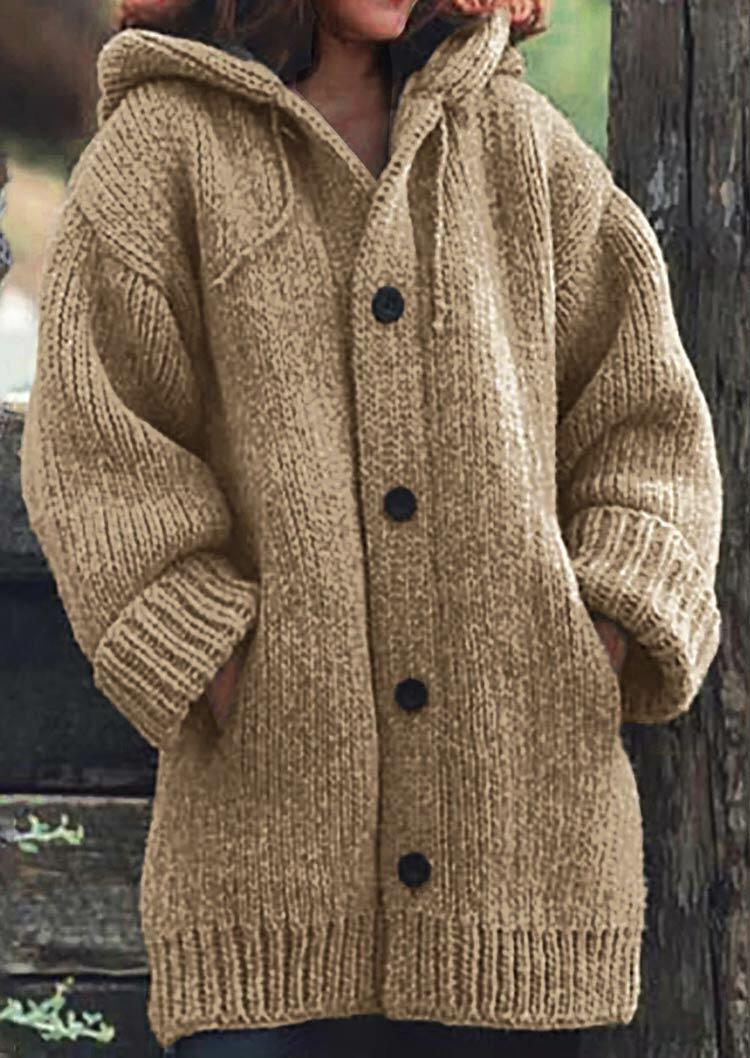 Cardigans Button Down Pocket Drawstring Hooded Knitted Cardigan in Light Khaki. Size
Cardigans Button Down Pocket Drawstring Hooded Knitted Cardigan in Light Khaki. Size