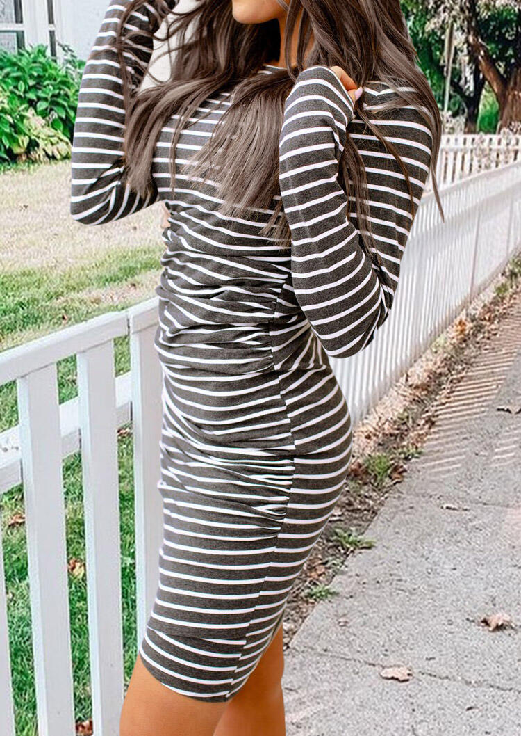 Bodycon Dresses Striped Ruched O-Neck Long Sleeve Bodycon Dress in Stripe. Size
Bodycon Dresses Striped Ruched O-Neck Long Sleeve Bodycon Dress in Stripe. Size