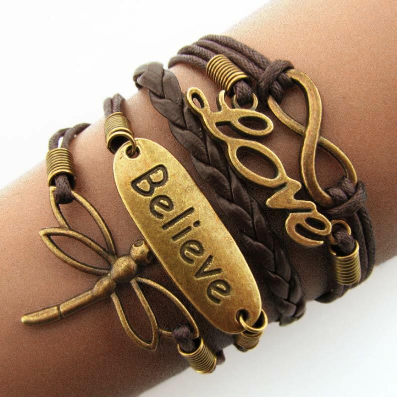 Bracelet Love Believe Hollow Out Dragonfly Multi-Layered Braided Bracelet in Dark Brown. Size
Bracelet Love Believe Hollow Out Dragonfly Multi-Layered Braided Bracelet in Dark Brown. Size
