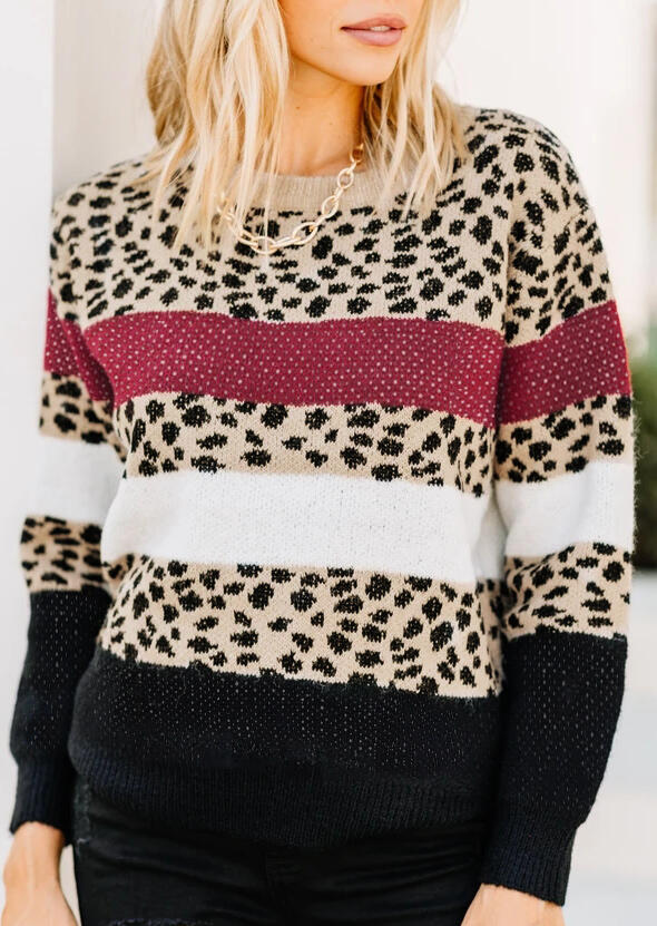Sweaters Leopard Striped Splicing Knitted Pullover Sweater in Multicolor. Size
Sweaters Leopard Striped Splicing Knitted Pullover Sweater in Multicolor. Size