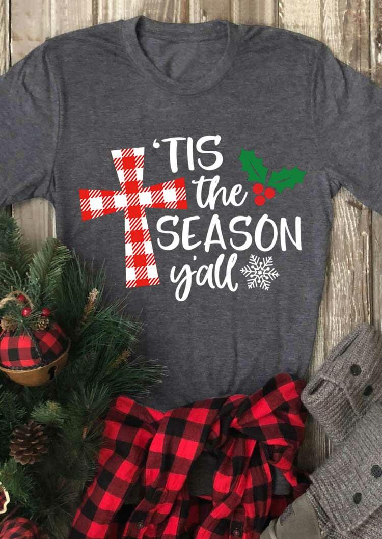 Tees T-shirts Christmas Plaid Cross Tis the Season Y'all T-Shirt Tee in Dark Grey. Size: S
Tees T-shirts Christmas Plaid Cross Tis the Season Y'all T-Shirt Tee in Dark Grey. Size: S