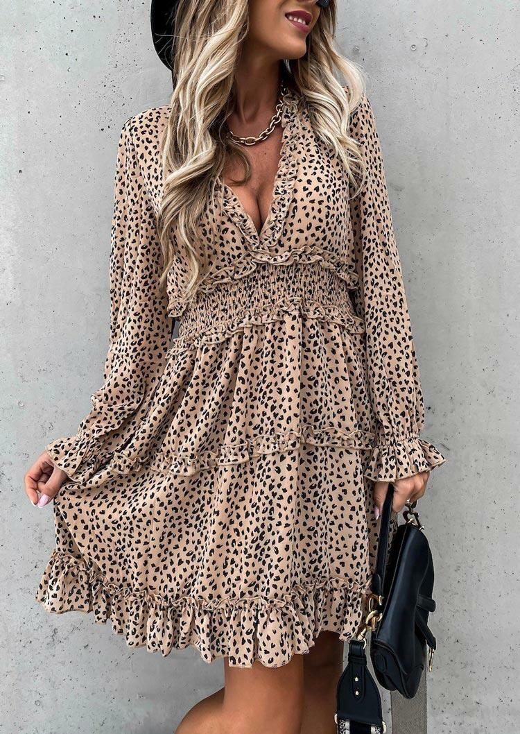Mini Dresses Leopard Ruffled V-Neck Elastic Waist Mini Dress in Leopard. Size: S,M,L
Mini Dresses Leopard Ruffled V-Neck Elastic Waist Mini Dress in Leopard. Size: S,M,L