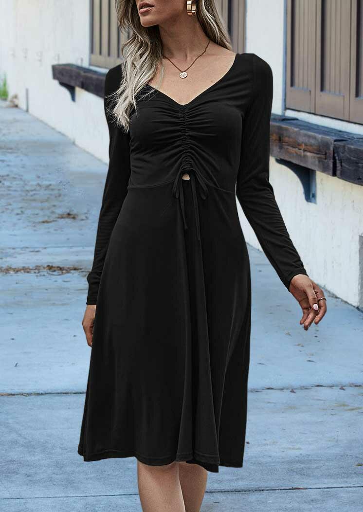 Casual Dresses Hollow Out Ruffled Drawstring V-Neck Casual Dress in Black. Size: ,L,XL
Casual Dresses Hollow Out Ruffled Drawstring V-Neck Casual Dress in Black. Size: ,L,XL
