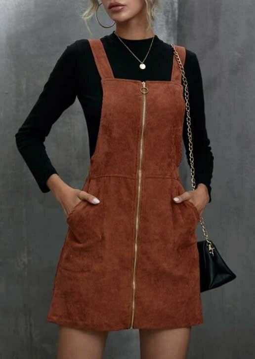 Mini Dresses Pocket O-Ring Zipper Corduroy Overall Mini Dress in Brown. Size: S,M,,XL
Mini Dresses Pocket O-Ring Zipper Corduroy Overall Mini Dress in Brown. Size: S,M,,XL