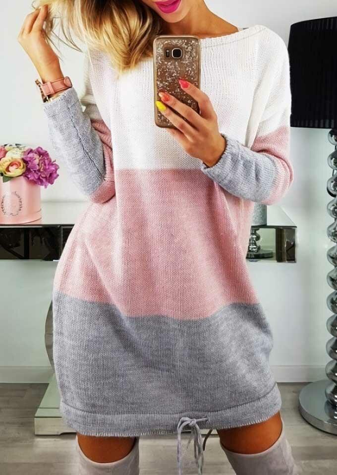 Mini Dresses Color Block Drawstring O-Neck Knitted Mini Dress in Multicolor. Size
Mini Dresses Color Block Drawstring O-Neck Knitted Mini Dress in Multicolor. Size