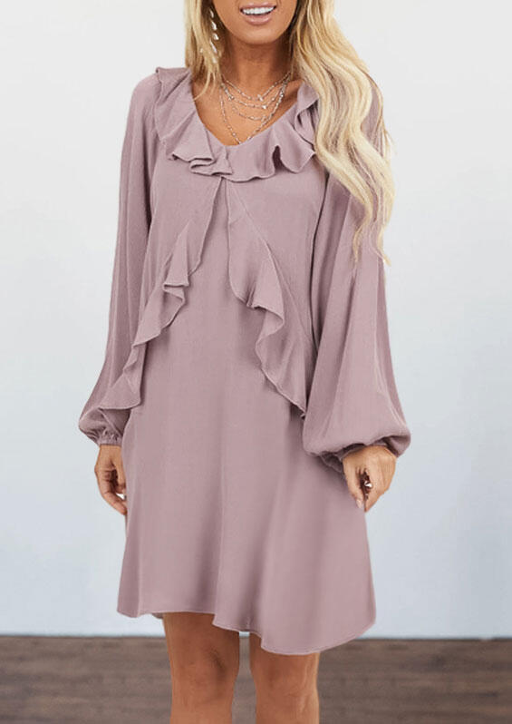 Mini Dresses Ruffled Elastic Cuff V-Neck Mini Dress without Belt in Pink. Size: S,M,,XL
Mini Dresses Ruffled Elastic Cuff V-Neck Mini Dress without Belt in Pink. Size: S,M,,XL