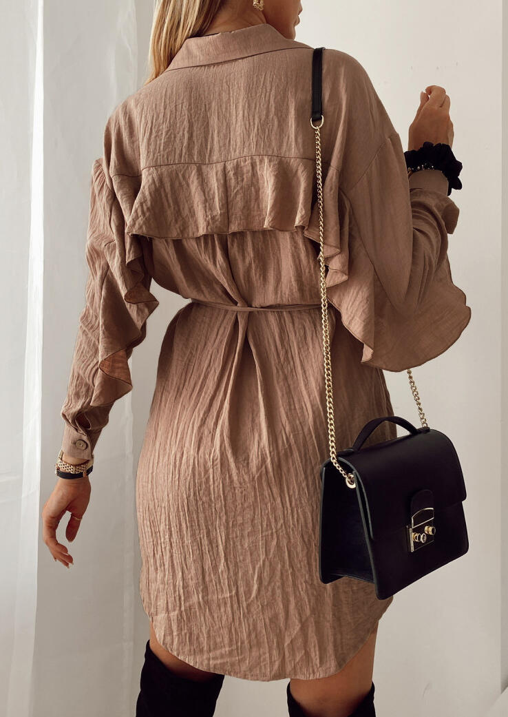 Mini Dresses Ruffled Button Turn-Down Collar Mini Dress in Khaki. Size: S,M,,XL
Mini Dresses Ruffled Button Turn-Down Collar Mini Dress in Khaki. Size: S,M,,XL