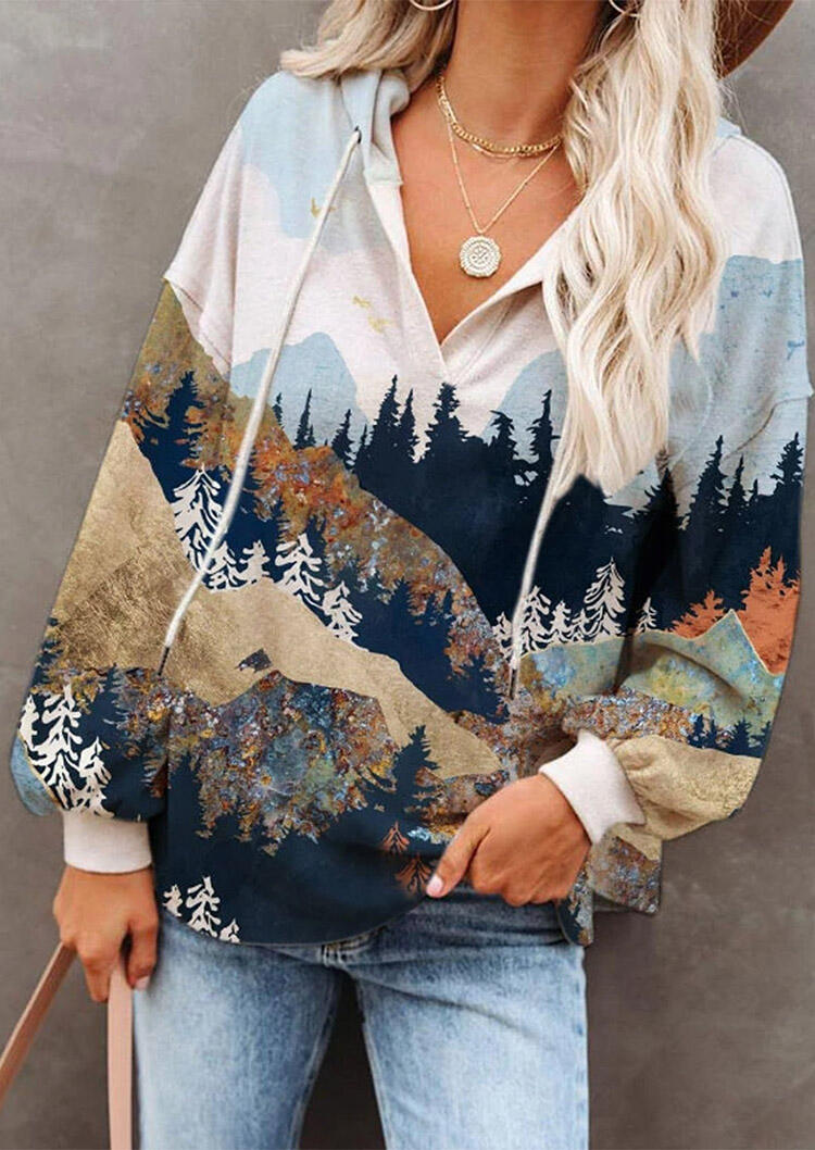 Mountain Forest V-Neck Drawstring Long Sleeve Casual Hoodie, Multicolor, 488634
Mountain Forest V-Neck Drawstring Long Sleeve Casual Hoodie, Multicolor, 488634