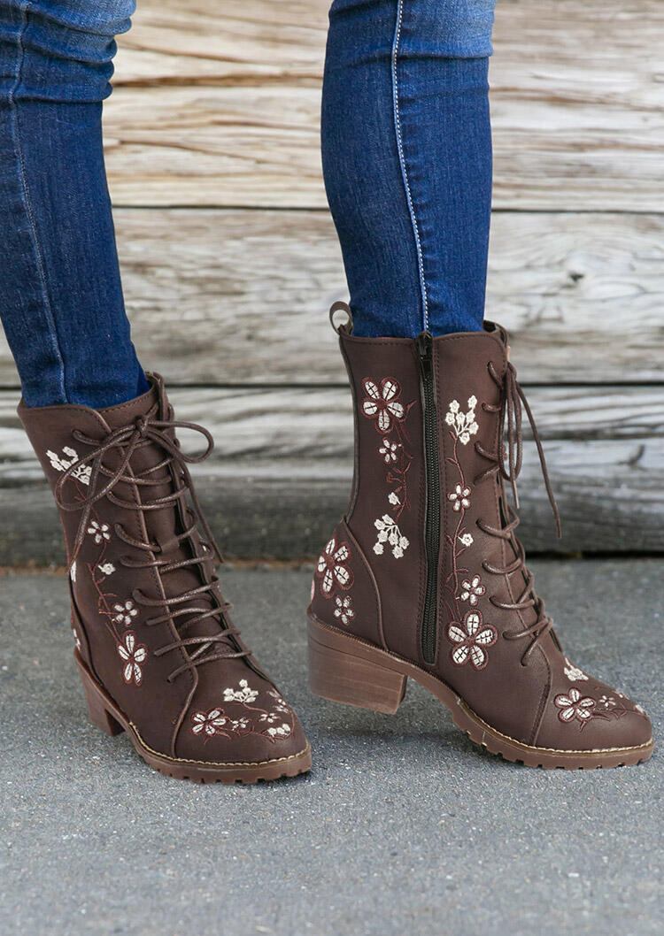 Boots Floral Lace Up Zipper Round Toe Chunky Heel Boots in Coffee. Size: ,41
Boots Floral Lace Up Zipper Round Toe Chunky Heel Boots in Coffee. Size: ,41