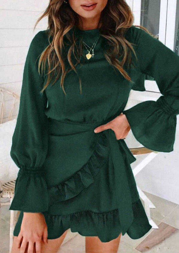Mini Dresses Ruffled Tie Elastic Waist Zipper Long Sleeve Mini Dress in Green. Size
Mini Dresses Ruffled Tie Elastic Waist Zipper Long Sleeve Mini Dress in Green. Size