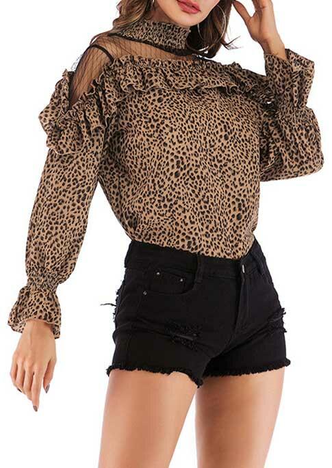 Blouses Leopard Mesh Splicing Ruffled Layered Turtleneck Blouse in Leopard. Size
Blouses Leopard Mesh Splicing Ruffled Layered Turtleneck Blouse in Leopard. Size