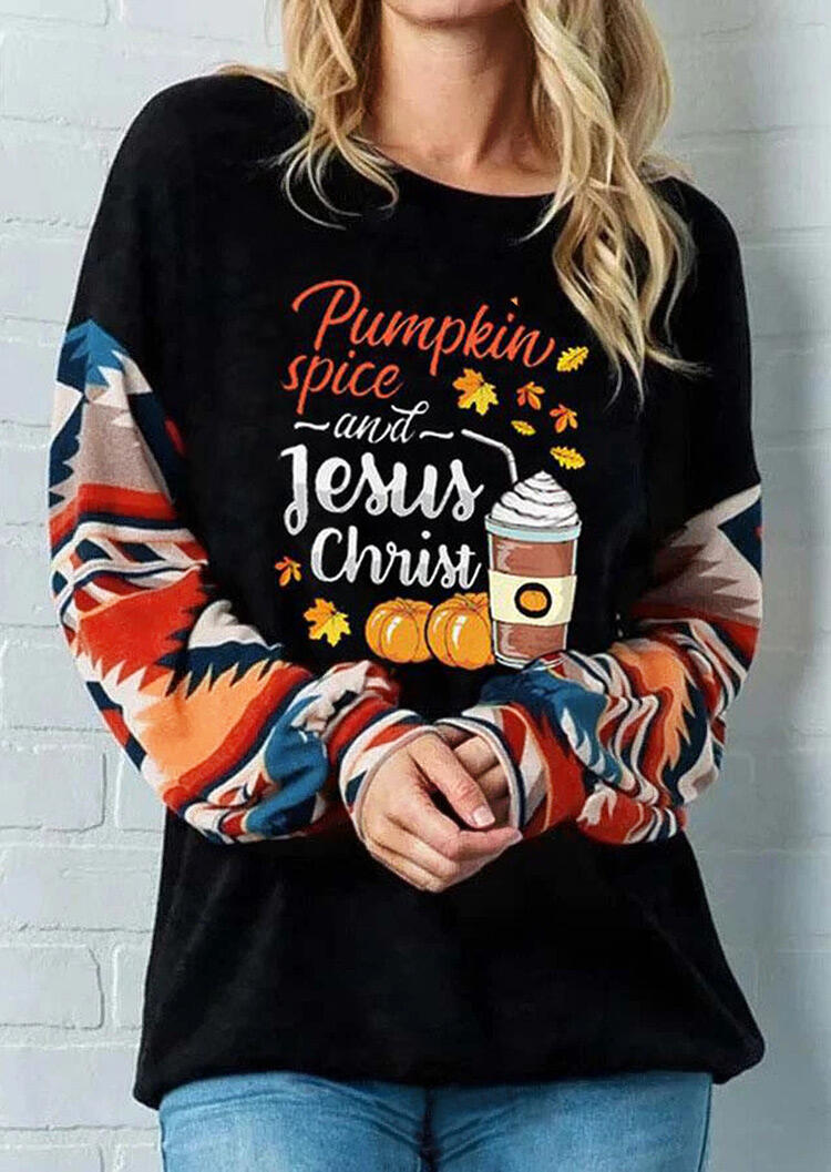 Blouses Pumpkin Spice And Jesus Christ Aztec Geometric Blouse in Black. Size: S,M,,XL
Blouses Pumpkin Spice And Jesus Christ Aztec Geometric Blouse in Black. Size: S,M,,XL