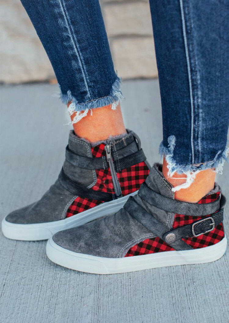 Sneakers Buffalo Plaid Buckle Strap Zipper Canvas Flat Sneakers in Gray. Size: ,38,39,40,41
Sneakers Buffalo Plaid Buckle Strap Zipper Canvas Flat Sneakers in Gray. Size: ,38,39,40,41
