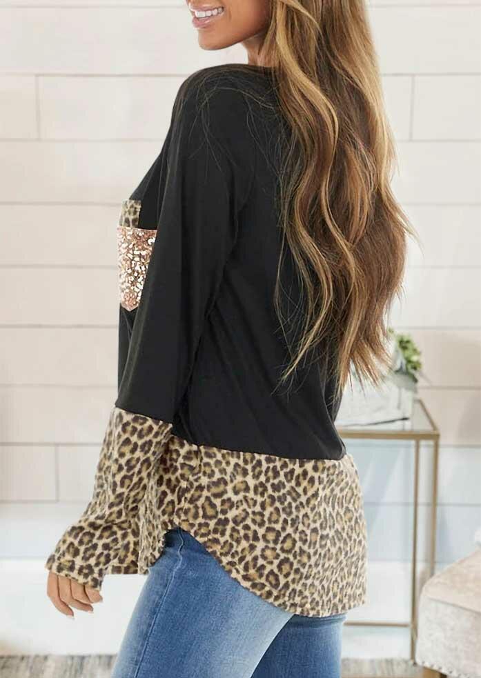 Blouses Leopard Sequined Pocket Splicing Asymmetric Blouse in Black. Size: ,M,L
Blouses Leopard Sequined Pocket Splicing Asymmetric Blouse in Black. Size: ,M,L