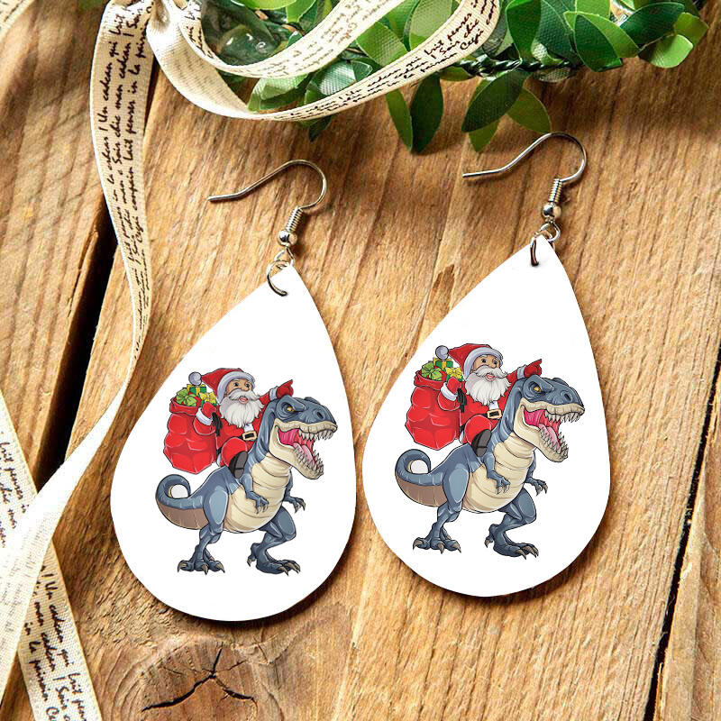 Earrings Christmas Santa Riding Dinosaur Double-Sided Water Drop Earrings in White. Size
Earrings Christmas Santa Riding Dinosaur Double-Sided Water Drop Earrings in White. Size
