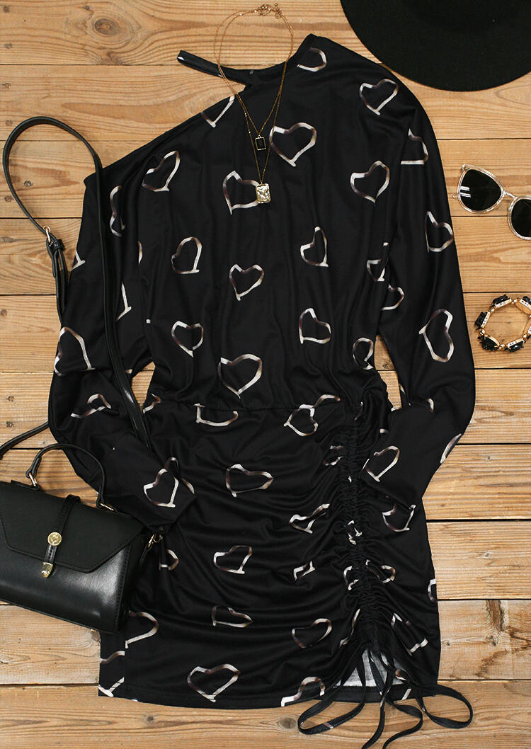 Mini Dresses Heart One Sided Cold Shoulder Drawstring Mini Dress in Black. Size
Mini Dresses Heart One Sided Cold Shoulder Drawstring Mini Dress in Black. Size