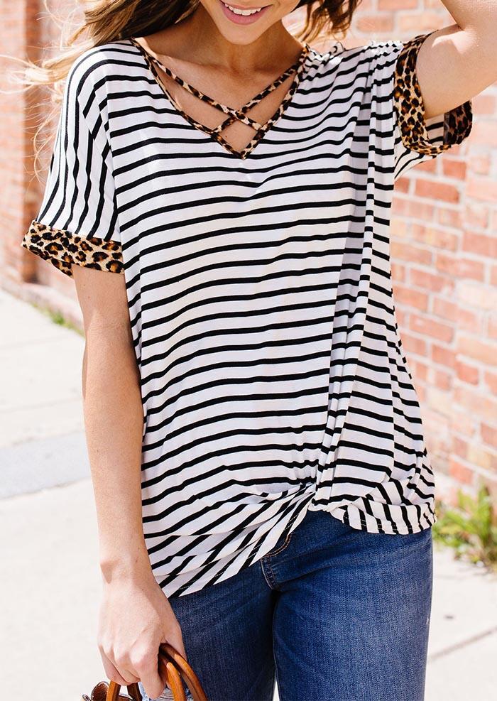 Blouses Striped Leopard Splicing Criss-Cross Twist V-Neck Blouse in Stripe. Size: ,L,XL
Blouses Striped Leopard Splicing Criss-Cross Twist V-Neck Blouse in Stripe. Size: ,L,XL