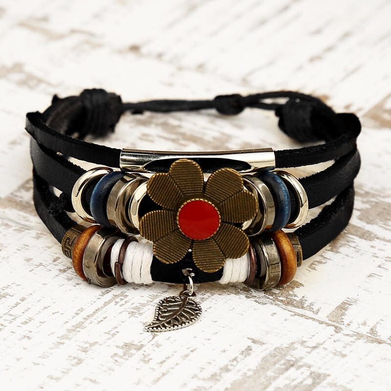 Bracelet Vintage Bohemian Flower Palm Leaf Multi-Layered Bracelet in Black. Size
Bracelet Vintage Bohemian Flower Palm Leaf Multi-Layered Bracelet in Black. Size