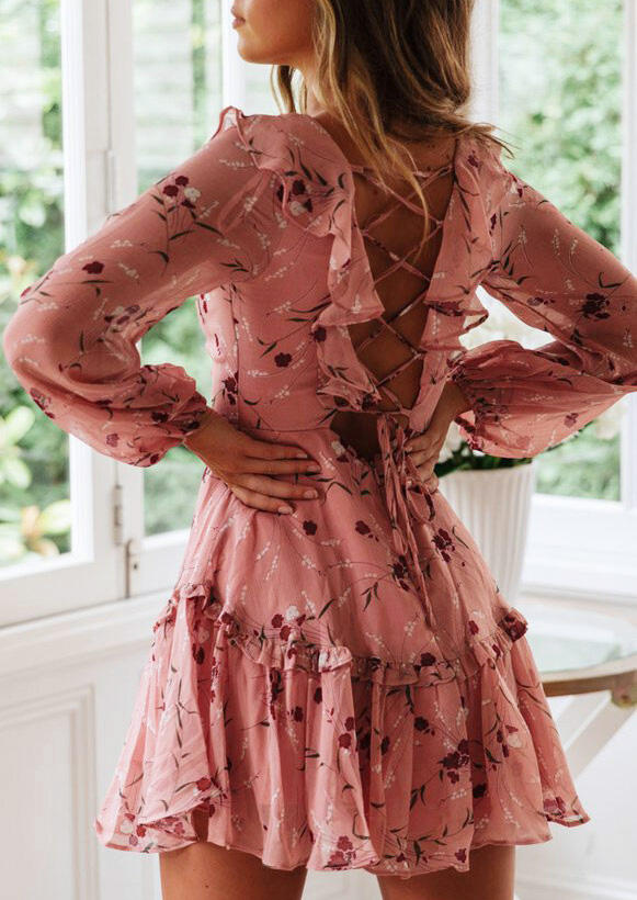 Mini Dresses Floral Ruffled Criss-Cross Tie Open Back Mini Dress in Pink. Size
Mini Dresses Floral Ruffled Criss-Cross Tie Open Back Mini Dress in Pink. Size