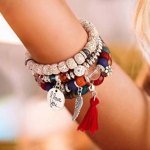 Bracelet Bohemian Tassel Beading I Love You Multi-Layered Bracelet in Multicolor. Size
Bracelet Bohemian Tassel Beading I Love You Multi-Layered Bracelet in Multicolor. Size