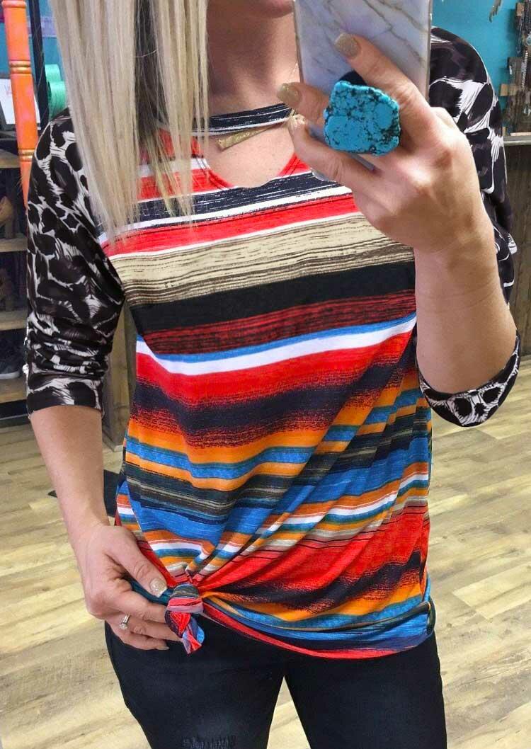 Blouses Leopard Splicing Serape Striped Hollow Out Blouse in Multicolor. Size: ,M,L
Blouses Leopard Splicing Serape Striped Hollow Out Blouse in Multicolor. Size: ,M,L