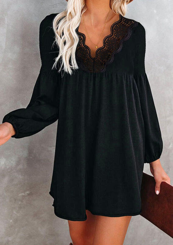 Mini Dresses Lace Splicing Ruffled Lantern Sleeve V-Neck Mini Dress in Black. Size
Mini Dresses Lace Splicing Ruffled Lantern Sleeve V-Neck Mini Dress in Black. Size