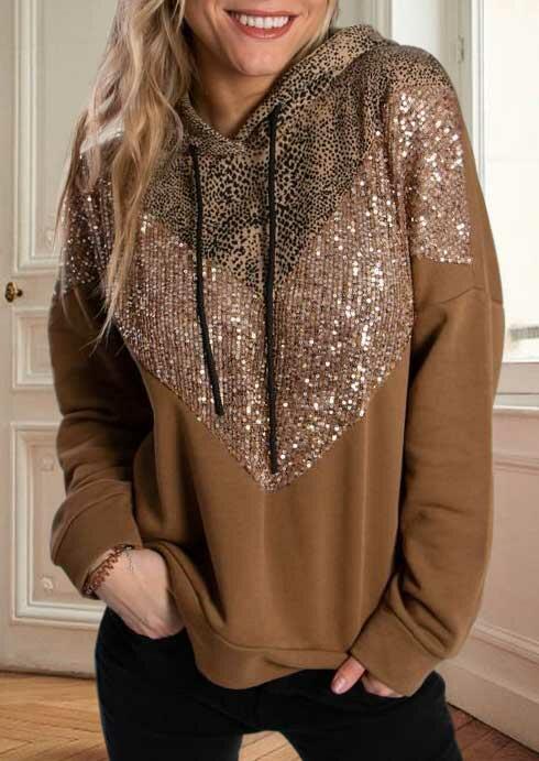 Hoodies Leopard Sequined Splicing Drawstring Pullover Hoodie in Multicolor. Size: S,M,,XL
Hoodies Leopard Sequined Splicing Drawstring Pullover Hoodie in Multicolor. Size: S,M,,XL