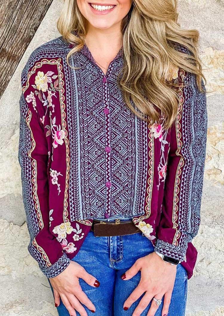 Blouses Vintage Floral Geometric Button Long Sleeve Blouse in Multicolor. Size: S,M,,XL
Blouses Vintage Floral Geometric Button Long Sleeve Blouse in Multicolor. Size: S,M,,XL